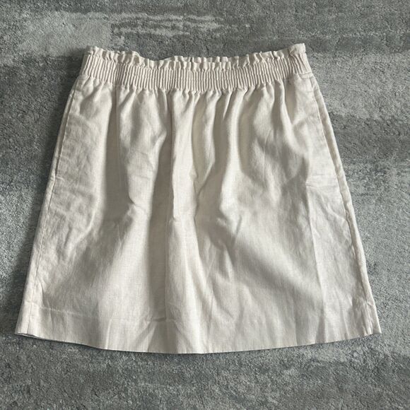 J Crew City Skirt Womens 10 Stretch Waist Pull On Pockets Beige Linen Cotton - Picture 1 of 8